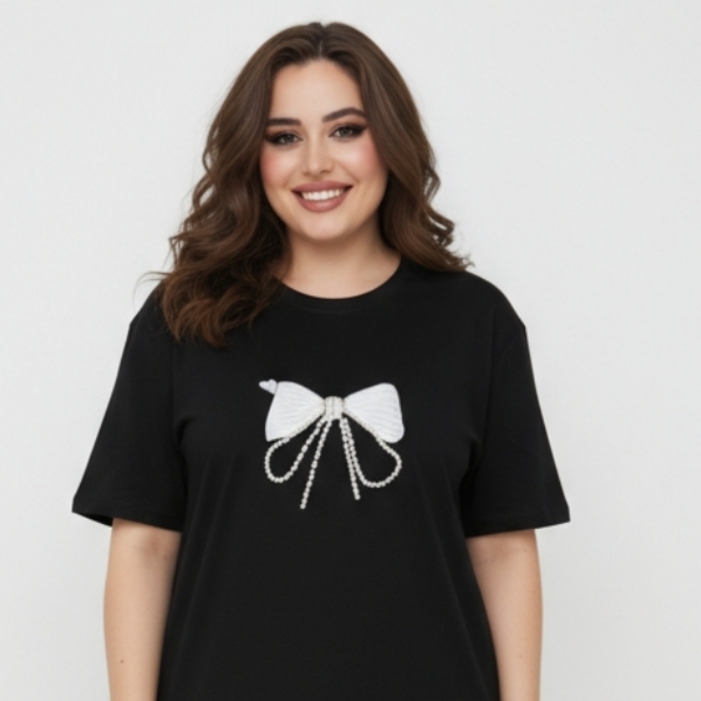 Dazy Elegant Black Tee with Bow Accent